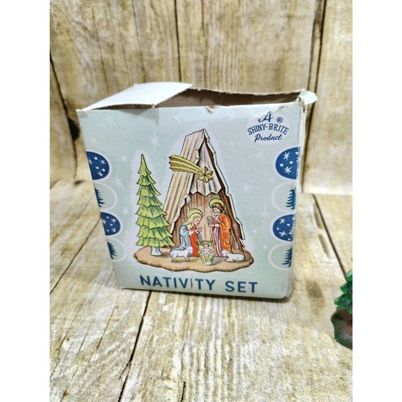Vtg Shiney Brite Nativity Small Plastic Set Mary Joseph Baby Jesus Lambs (cb2) - Picture 5 of 6